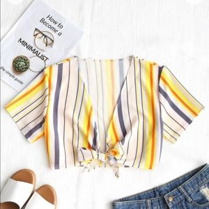 striped bow front top